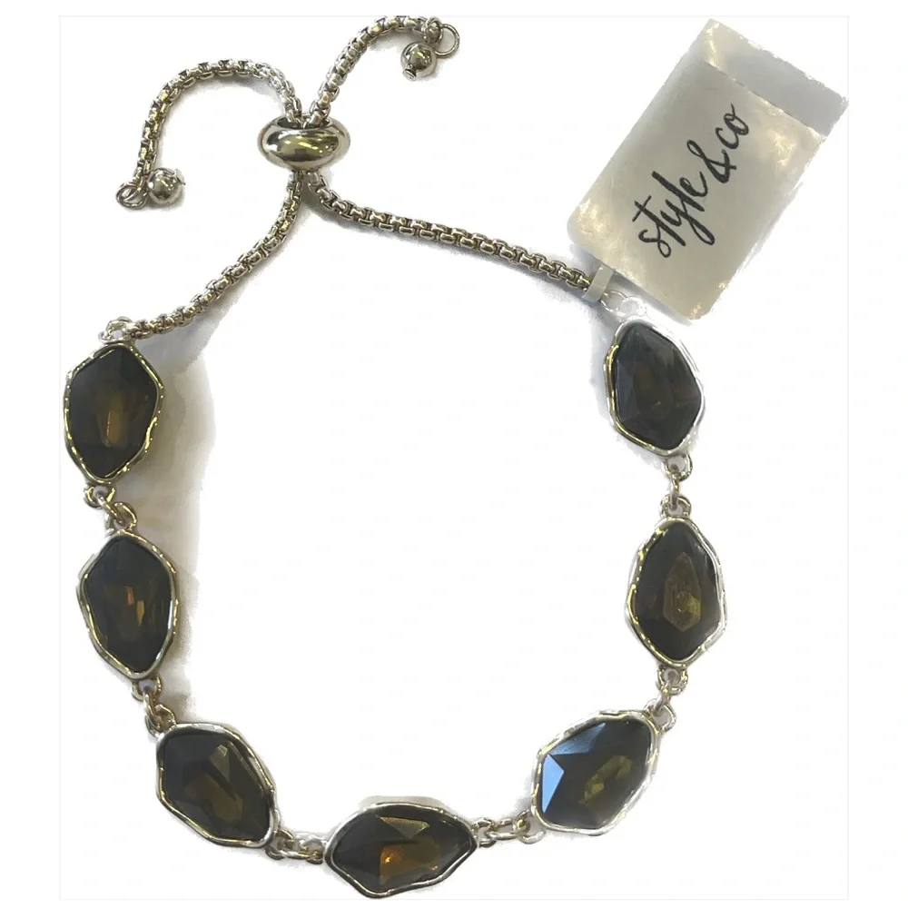 New Style & Co Women’s Colored Stone Slider Bracelet Brown/Green - Picture 1 of 4